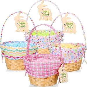 4 Pcs Easter Basket Picnic Basket Woven Basket with Handle Wooden Cute Baskets